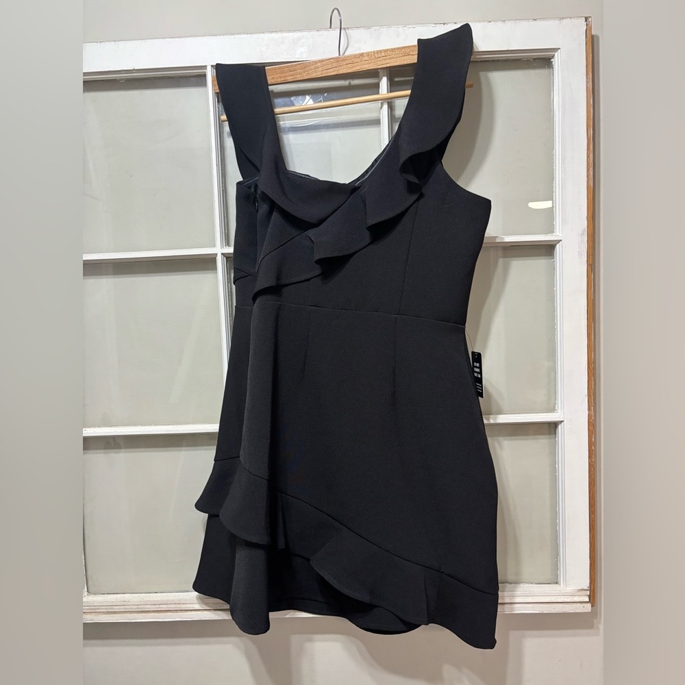 Express Black Asymmetrical Ruffle Dress - Picture 2 of 9